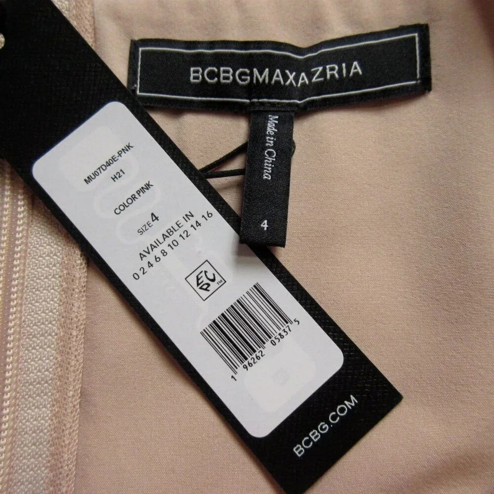 NWT BCBG MaxAzria Emery in Bare Pink 3D Floral Embroidered Asymmetric Dress 4 - Picture 5 of 6